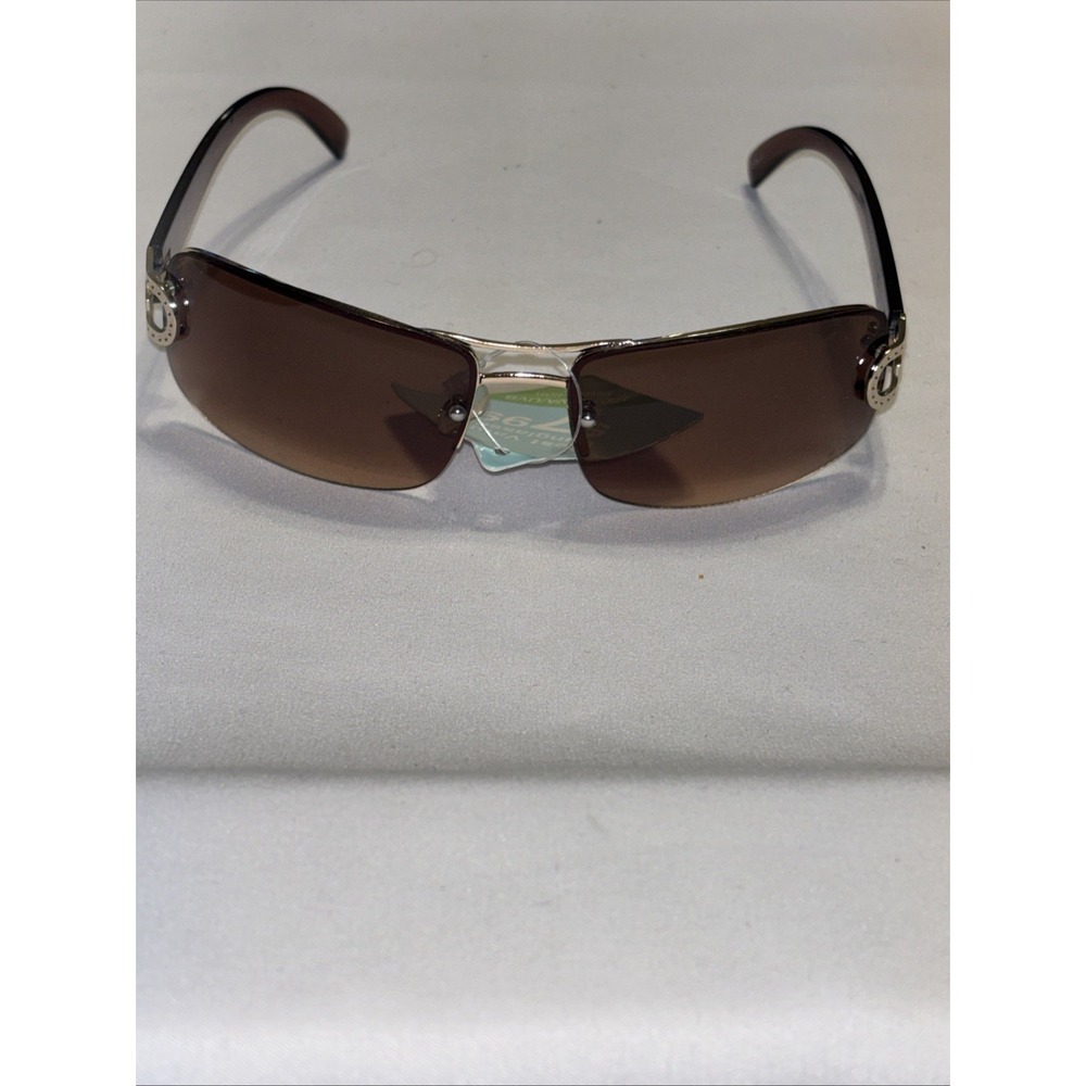 Women's Shield Sunglasses Brown Gradient Lens Gold Accent New w/ Tag